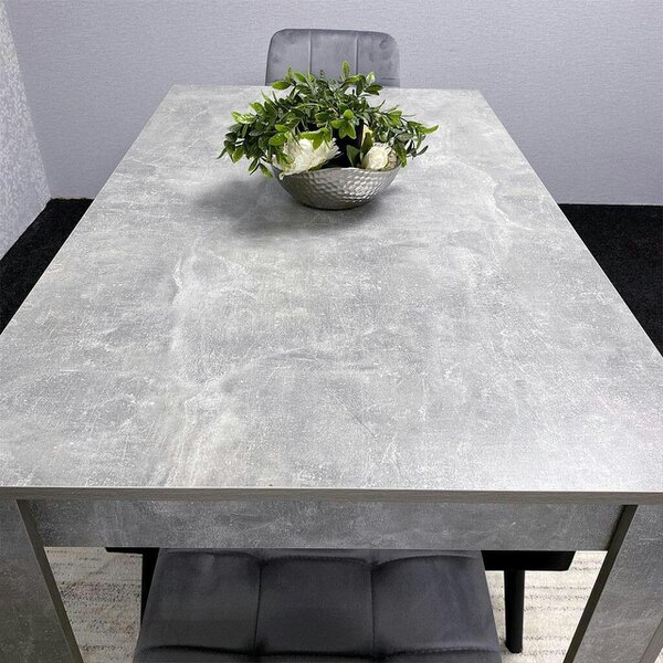Kosy Koala Grey Wooden Dining Table Set with 2 Grey Velvet Chairs and 2 Black Benches ? Dining Room Furniture