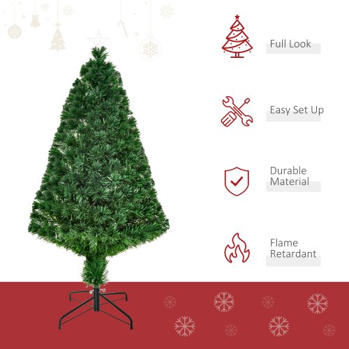 HOMCOM 4FT Pre-lit Fibre Optic Christmas Tree Artificial Holiday Décor Metal - 4ft