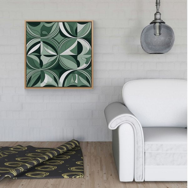 Warren Reed Geometric Green Black Framed Canvas