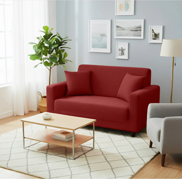 Anyseat 2 Seater Sofa Cover Plain Wine Red Style and Protection For Living Room Sofa Chair Elastic Stretchable Slipcover