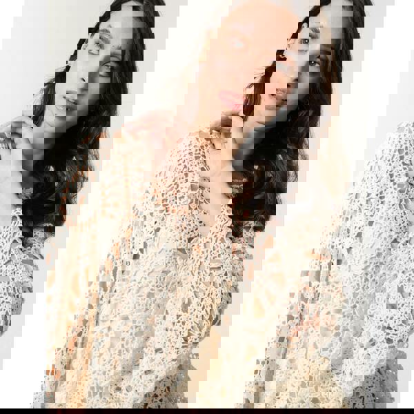 Blue Vanilla Crochet Top With Flared Sleeves