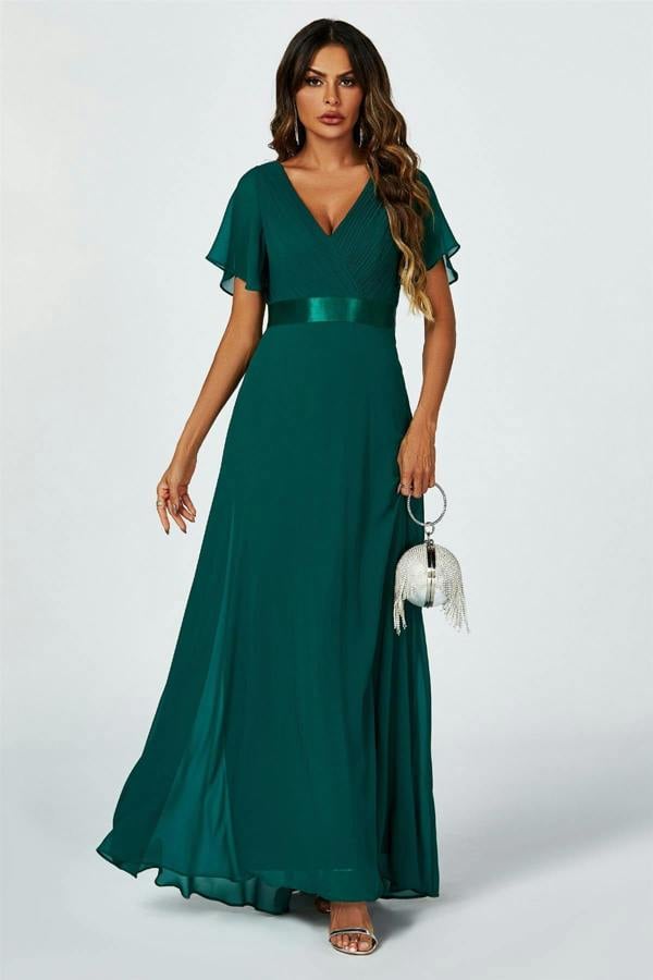 FS Collection Angel Sleeves Empire Waist Bridesmaid Dress In Green