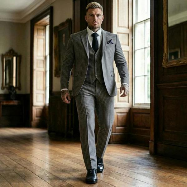 IM44 - Men's Classic Pinstripe 3 Piece Grey Suit - TruClothing.com - 2