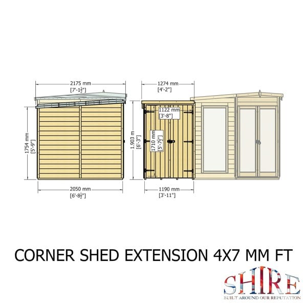 Shire Hampton with Side Shed 7x11 Corner Summerhouse 12mm Interlock Cladding - Best Shed