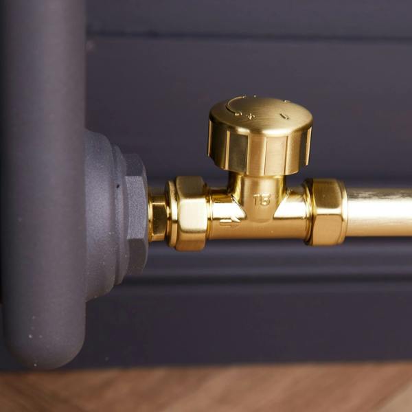Flode Straight Thermostatic Radiator Valve Pack | 15mm x 1/2" | Brushed Brass