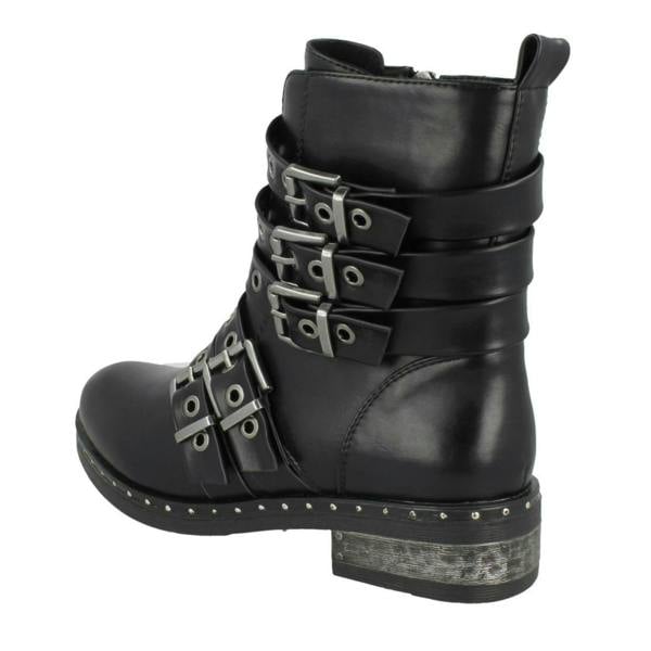 Spot On Ladies Spot On Biker Boots With Buckle Detail F4410
