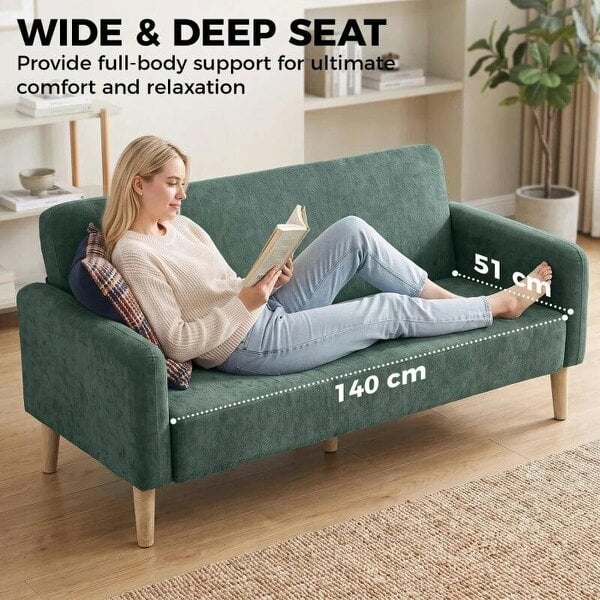 2 Seater Sofa, Velvet Small Couch with 20cm Thick Padding, Wide and Deep Seat, Dark Green
