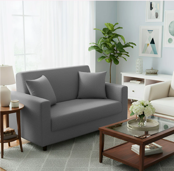Anyseat 2 Seater Sofa Cover Plain Grey Style and Protection For Living Room Sofa Chair Elastic Stretchable Slipcover