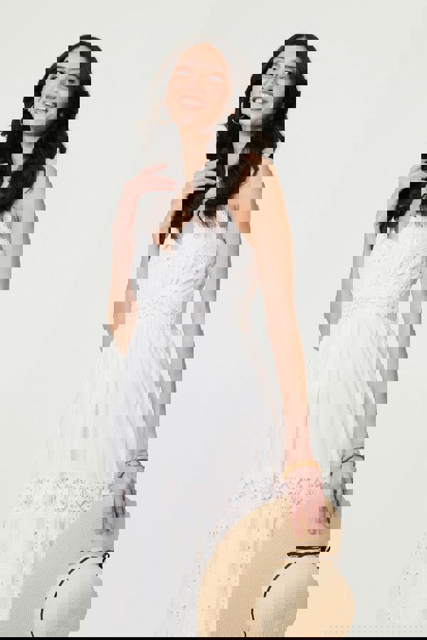 White | Broderie Anglaise Cami Strap Maxi Dress
