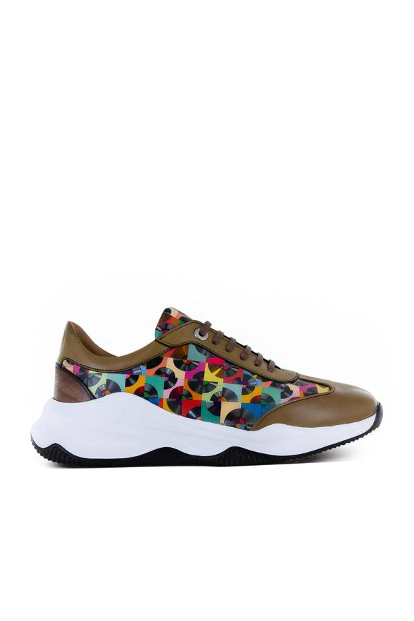 VINTAGE VINYL DISC PRINTED LEATHER TRAINERS - Premium Men's Patterned Shirt by Claudio Lugli | Bold Design, Tailored Fit, Best Printed Shirts