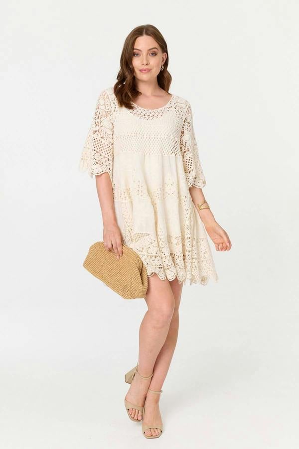 Ivory | Semi Sheer Crochet Texture Short Dress