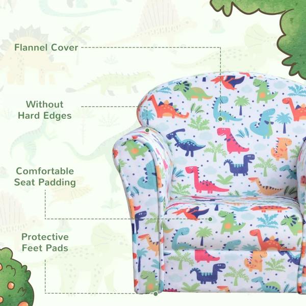Children’s flannel tub chair with dinosaur pattern, padded edges and protective foot pads