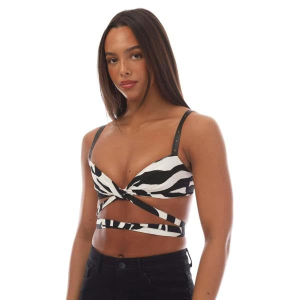 Off White Womens/Ladies Zebra Twisted Lace Up Bra - White/Black