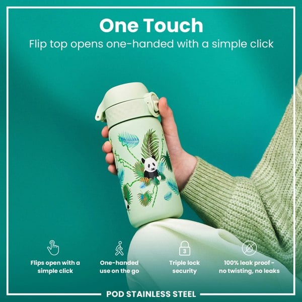 ION8 Leak Proof Thermal Steel Water Bottle, Insulated, Pandas, 320ml (11oz)