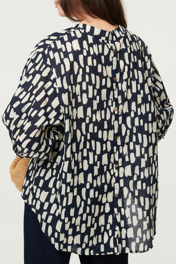 Indigo | Printed 3/4 Sleeve Relaxed V-Neck Shirt