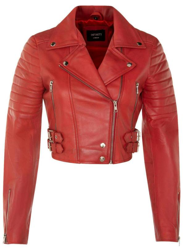 Womens Brando Cropped Leather Jacket-Longtown - Upperclass Fashions 