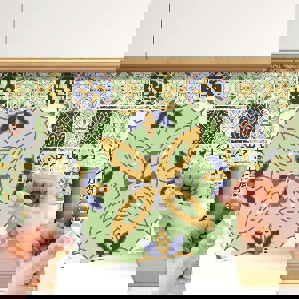 WT1599 - Pastel Green Moroccan Wall Tile Stickers - 15 cm x 15 cm - 24 pcs