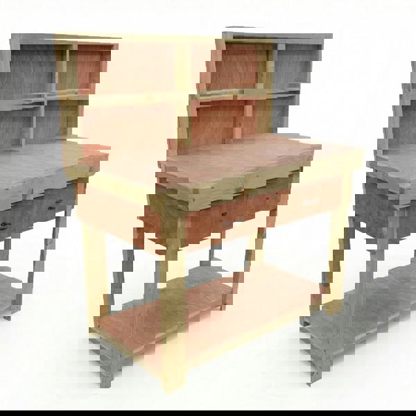 Wooden eucalyptus Top Workbench – Durable Tool Cabinet with Drawers and Back Panel, Ideal for Dry Indoor Spaces Such as Garages, Workshops, and Studios.