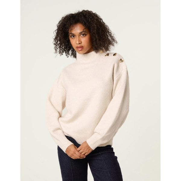 Blue Vanilla Turtle Neck Shoulder Brooch Detailed Jumper