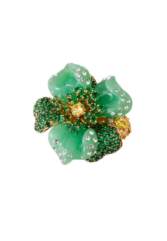 Latelita Jade Rose Flower Cocktail Ring Gold