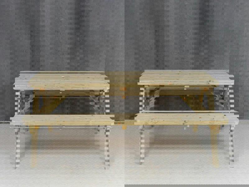 Fortem Rounded Pub Style Picnic Table and Benches Set - Wooden Outdoor Dining Set for Gardens, Patios, and Pubs