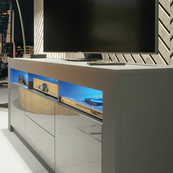 Mex Furniture Spacious 160cm TV Unit & Sideboard Cabinet with Grey High Gloss Doors