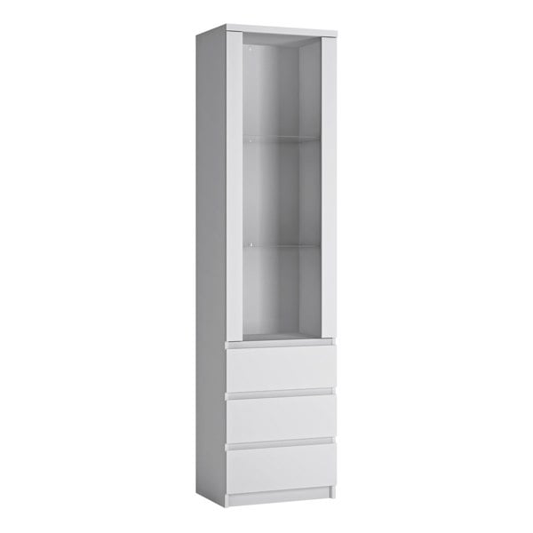 Furniture To Go Fribo Tall narrow 1 door 3 drawer glazed display cabinet in White