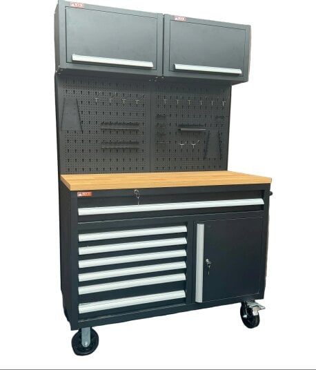 Rock Machinery Rock RT-063 47" Steel wooden toped tool chest with draws and cabinets