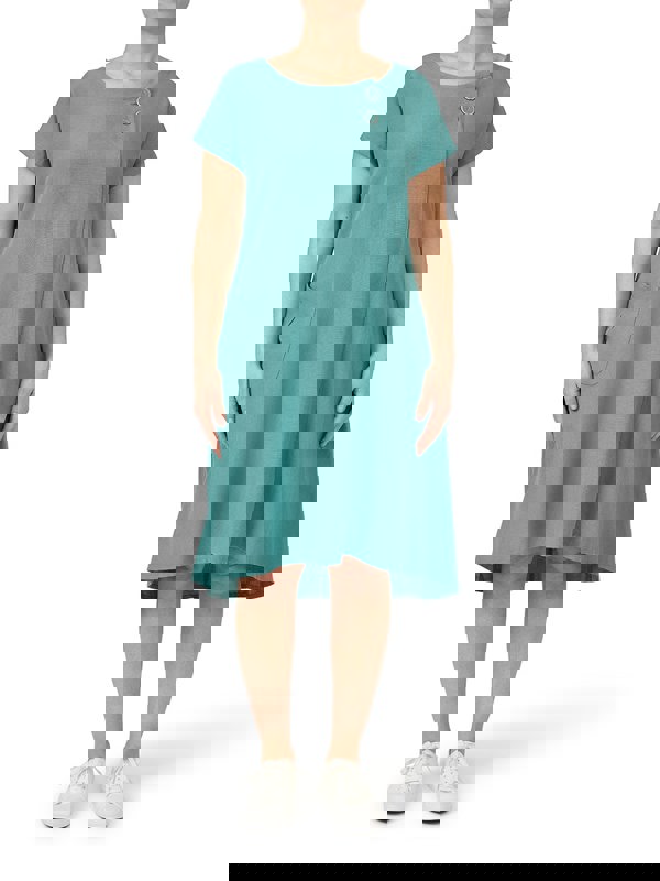 PennyPlain Cap Sleeve Linen Dress - Sea Green