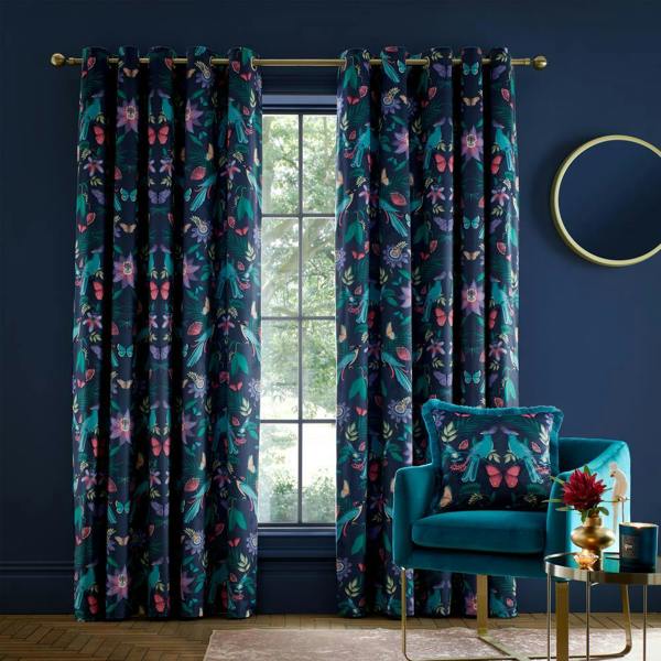 Mya Navy Blue Eyelet Curtains