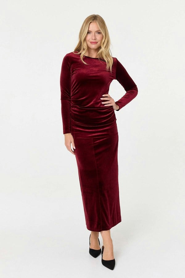 Red | Velour Soft Texture Long Sleeve Slim Top
