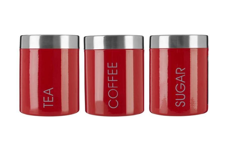 Red Enamel Tea Coffee and Sugar Set