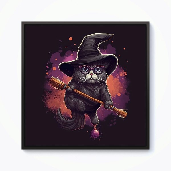 Warren Reed Cat And A Broom Framed Canvas