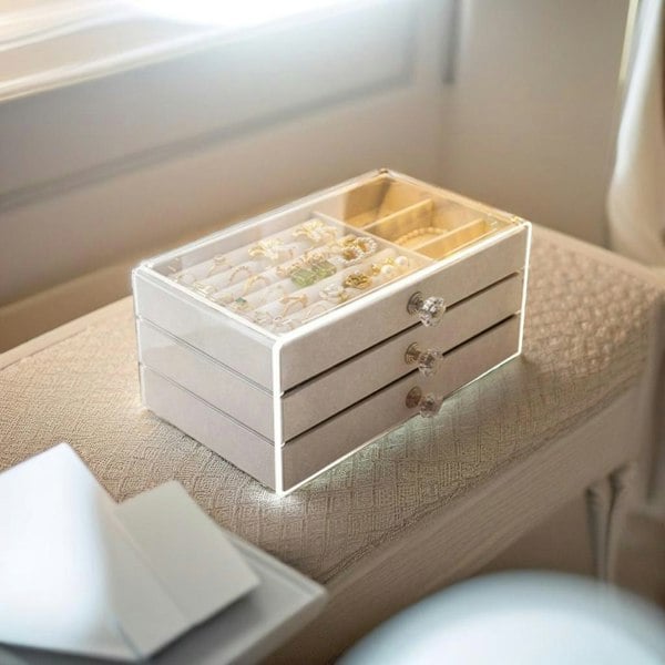 Modcraft Clear Acrylic Jewellery Storage Box 3 Tier Drawer Organizer for Rings Earrings Necklaces