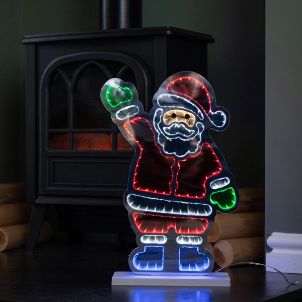 Samuel Alexander 40cm Light up Waving Santa Infinity Light Christmas Decoration with Multi-Coloured LEDs
