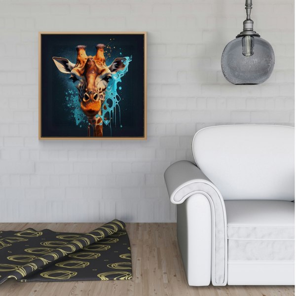 Warren Reed Blue Giraffe Face Splash Art Framed Canvas