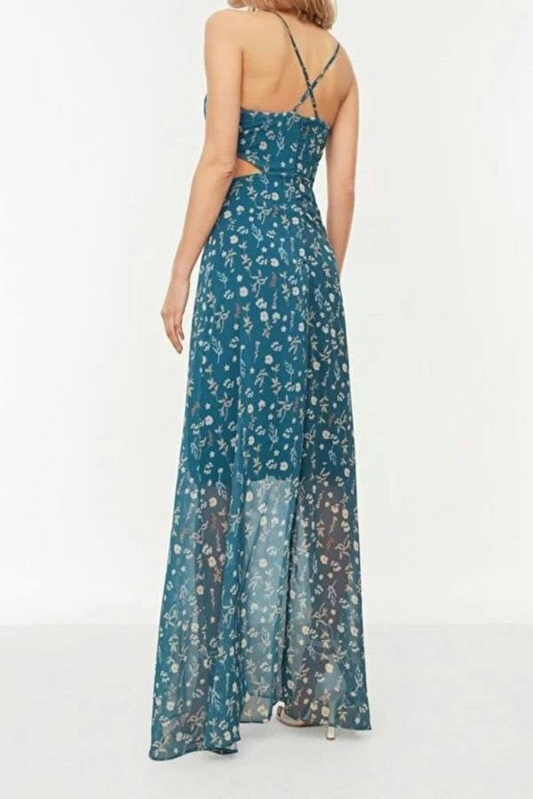 WOVCOR A-Line Lined Maxi Dress with Waist Detail and Floral Pattern