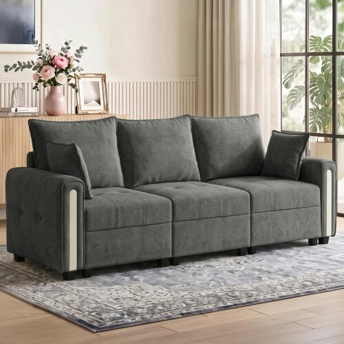 HOMCOM  3 Seater Sofa with Lift-Up Storage, 228 cm Velvet Couch, Dark Grey