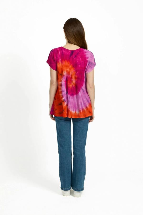 Mudflower Painted Floral Embellished Tie Dye Top