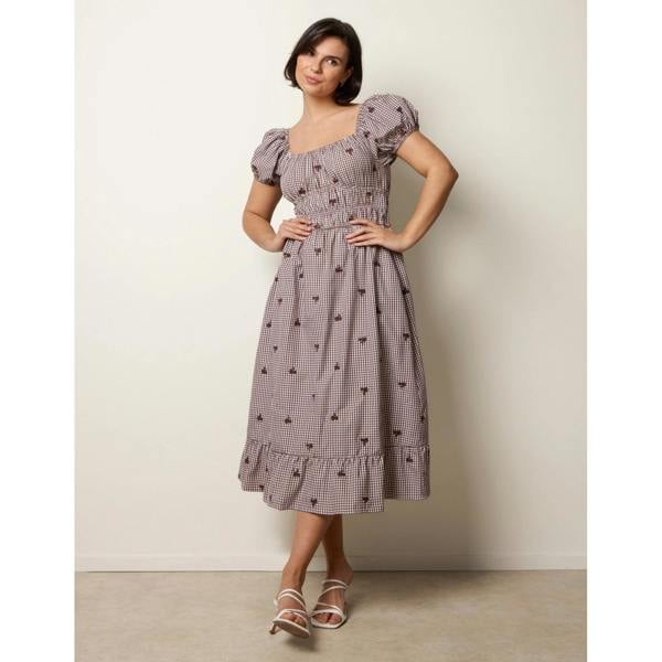 Blue Vanilla Gingham Milkmaid Midi Dress