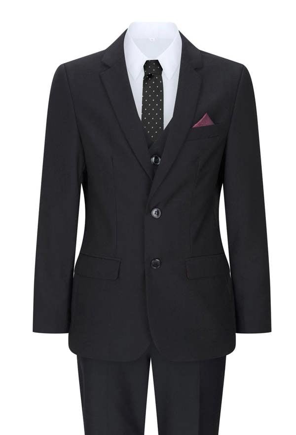 Paul Andrew Boys 3 Piece Plain Black Classic Retro Suit