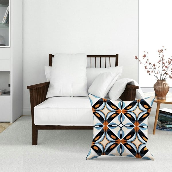 Warren Reed Brown And Blue Geometric Pattern Floor Cushion