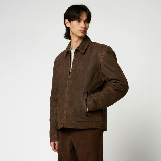 Barneys Originals Men's Soft Grain Brown Leather Harrington Jacket
