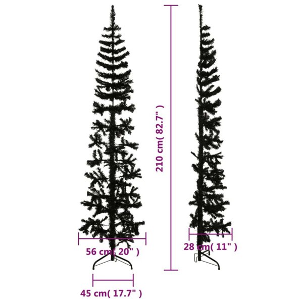 Berkfield Slim Artificial Half Christmas Tree with Stand Black 210 cm