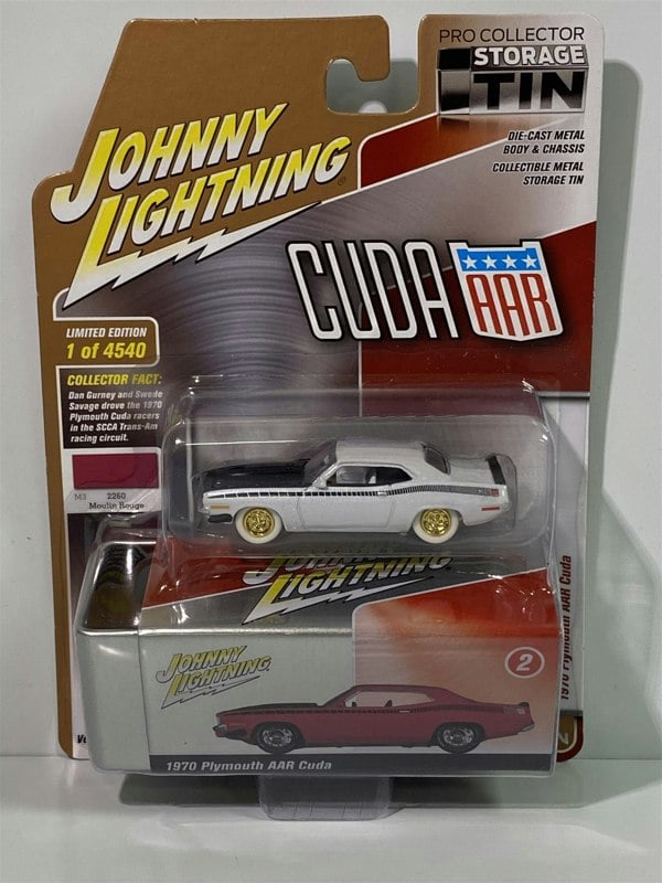 rare 1970 plymouth aar cuda tin box white lightning jlct005