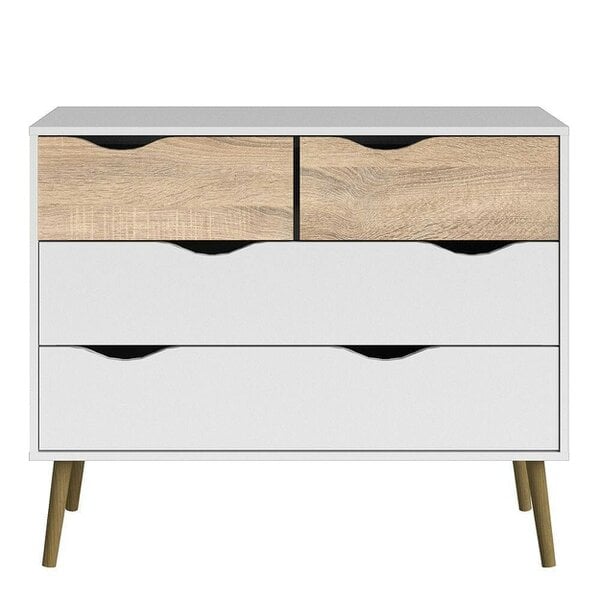 Wyld Haus Sapporo White and Natural Oak Chest 4 Drawers
