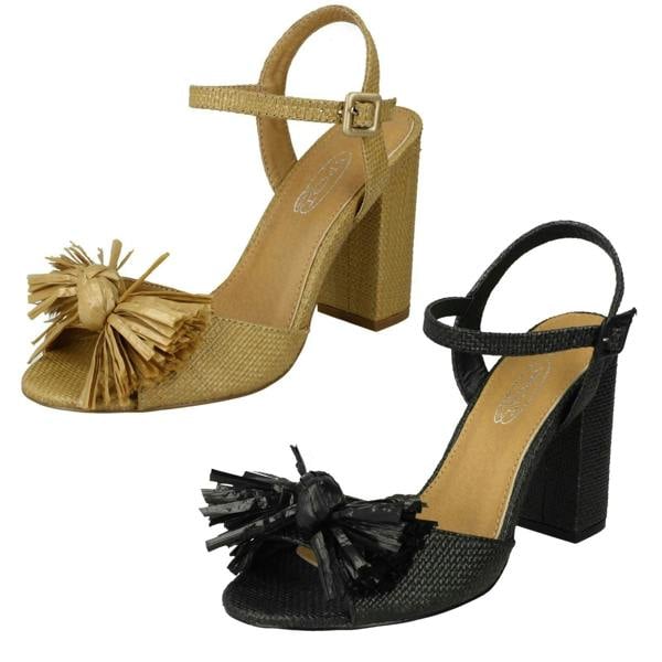 Spot On Ladies Spot On Chunky Heel Fringe Bow Vamp Sandals F10842