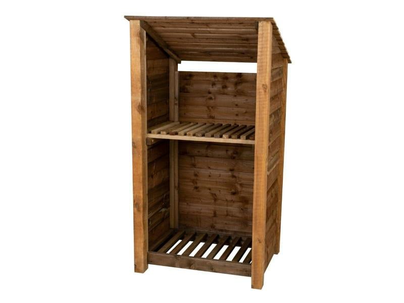Arbor Garden Solutions Wooden Log Store with Shelf (Roof Sloping Back) W-99cm, H-126cm Or 180cm, D-88cm - Brown Finish