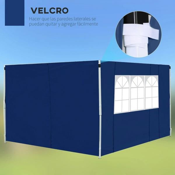 Blue gazebo side panel wall with white arched window cutout and corner mounting clips