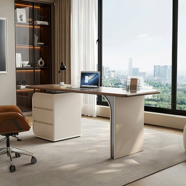 Ahn Office Desk With Storage, Walnut & Cream-Rit Concept-Rit Concept